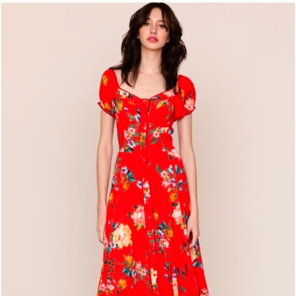 Yumi Kim Mercer Street Dress L Red Floral NWOT - Picture 1 of 11